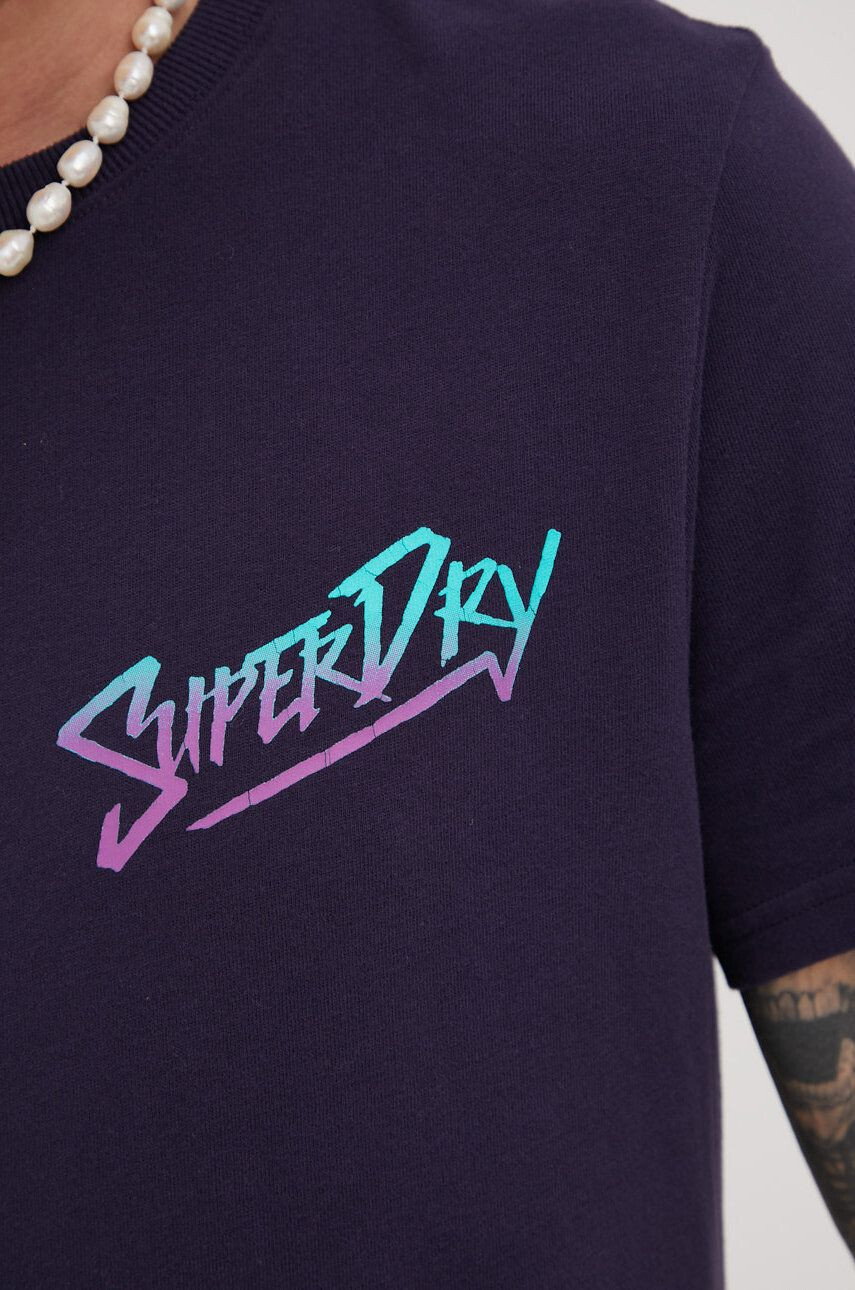 Superdry Bavlněné tričko fialová barva s potiskem - Pepit.cz