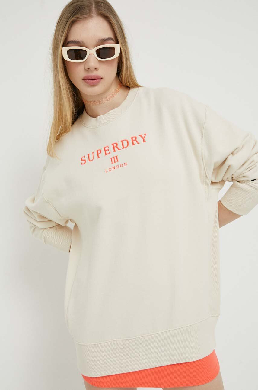 Superdry Bavlněná mikina dámská béžová barva s aplikací - Pepit.cz