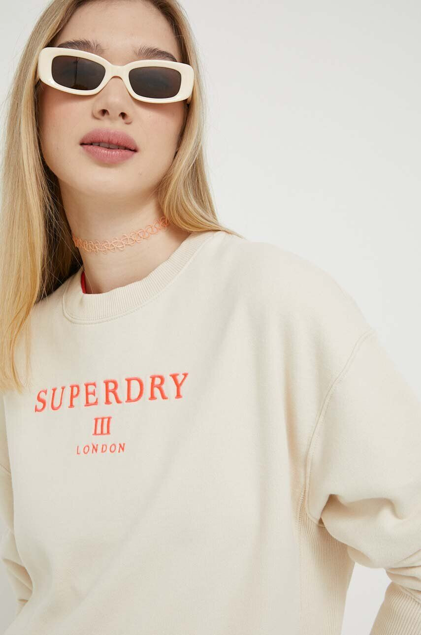 Superdry Bavlněná mikina dámská béžová barva s aplikací - Pepit.cz