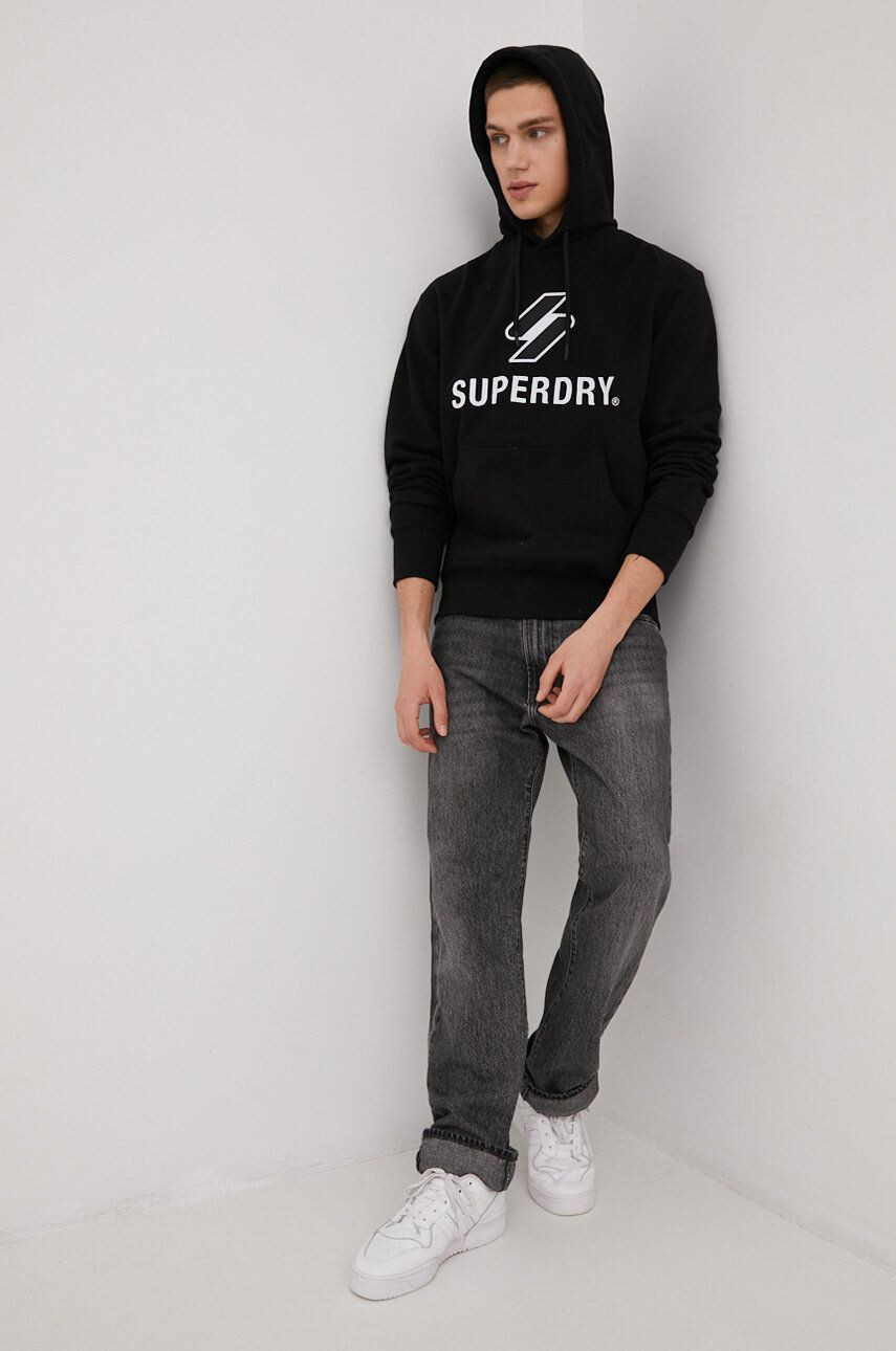 Superdry Bavlněná mikina pánská černá barva s aplikací - Pepit.cz