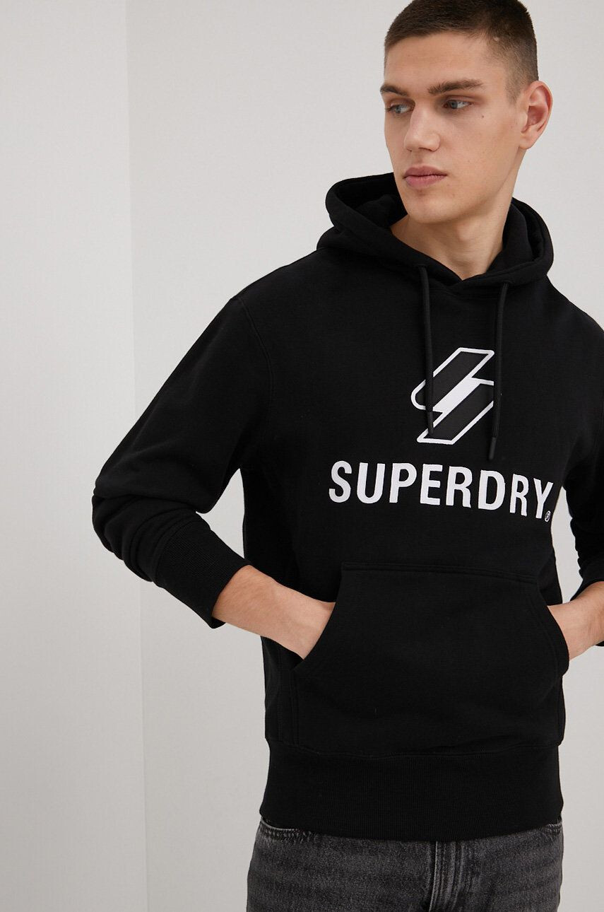 Superdry Bavlněná mikina pánská černá barva s aplikací - Pepit.cz