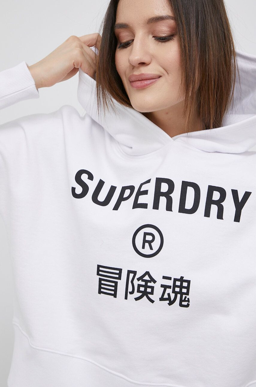 Superdry Bavlněná mikina dámská bílá barva s potiskem - Pepit.cz