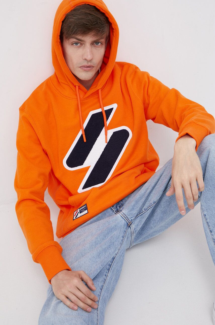 Superdry Bavlněná mikina pánská oranžová barva s aplikací - Pepit.cz