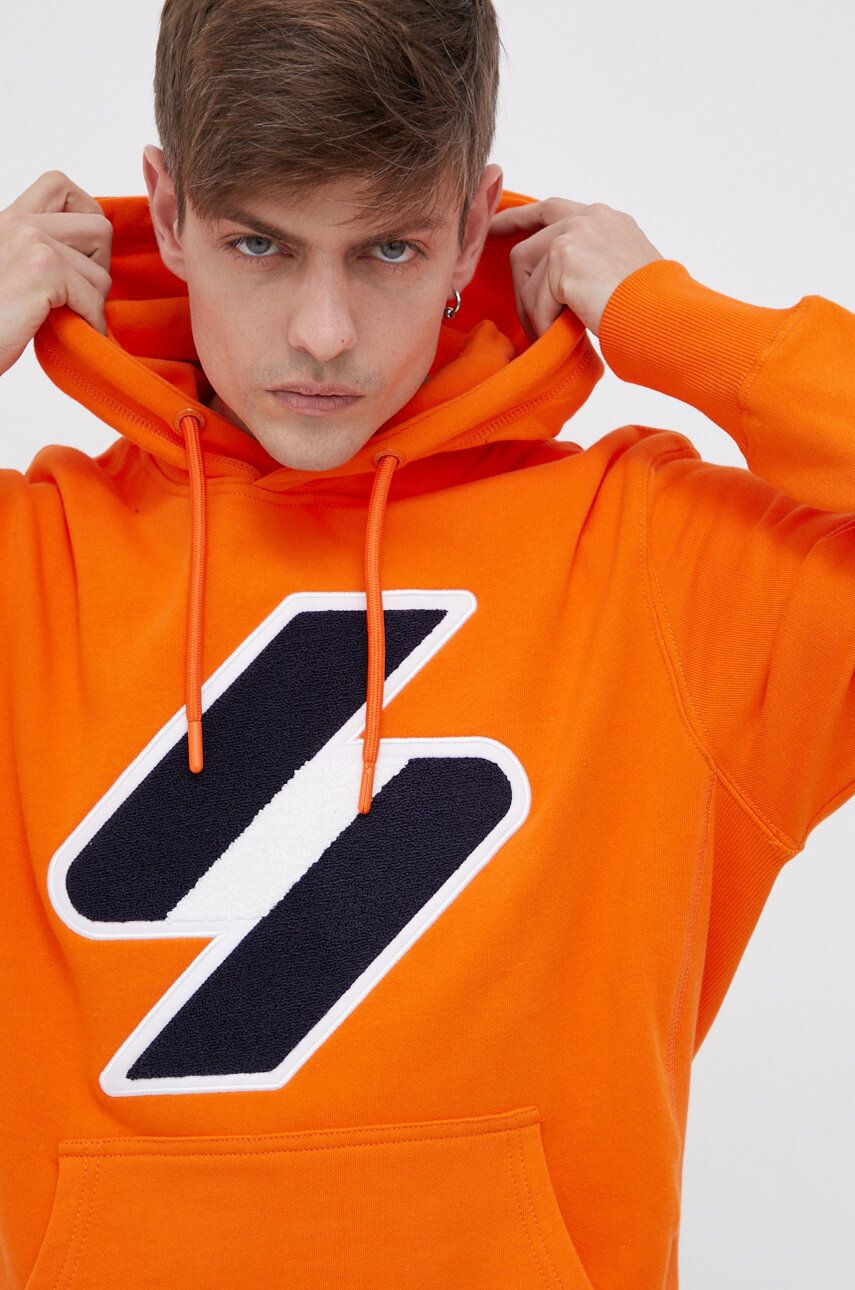 Superdry Bavlněná mikina pánská oranžová barva s aplikací - Pepit.cz