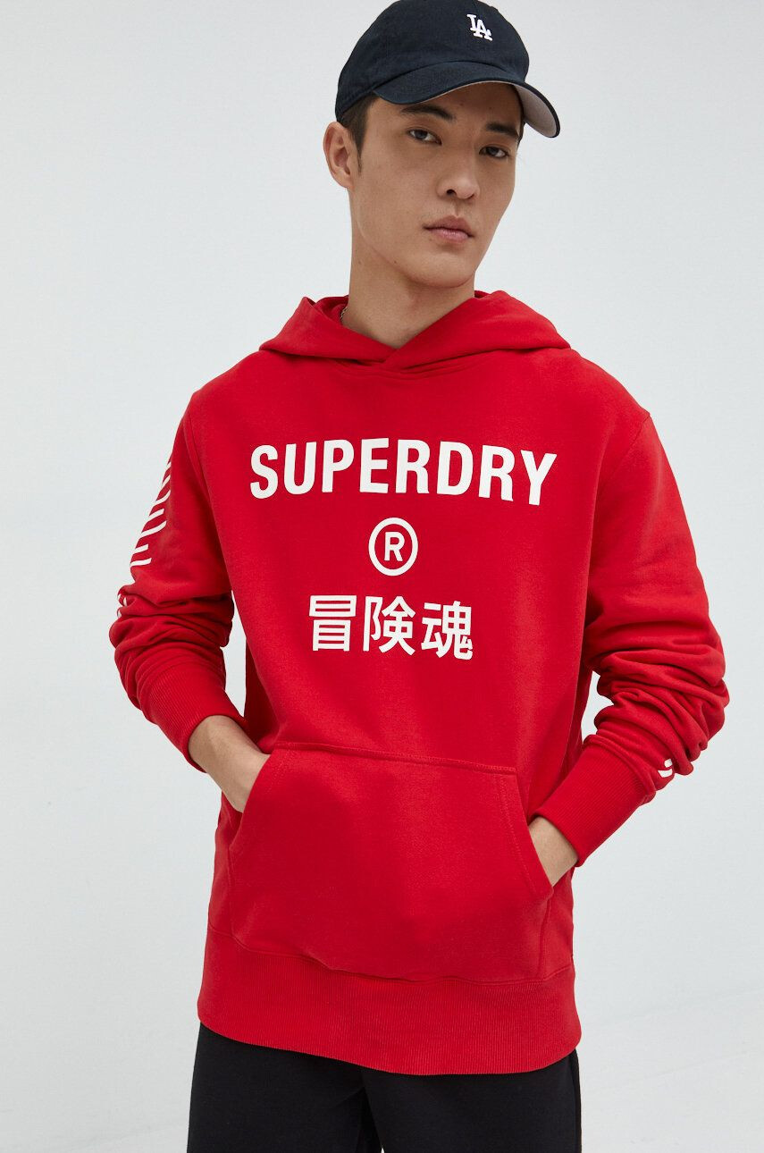 Superdry Bavlněná mikina pánská červená barva s potiskem - Pepit.cz