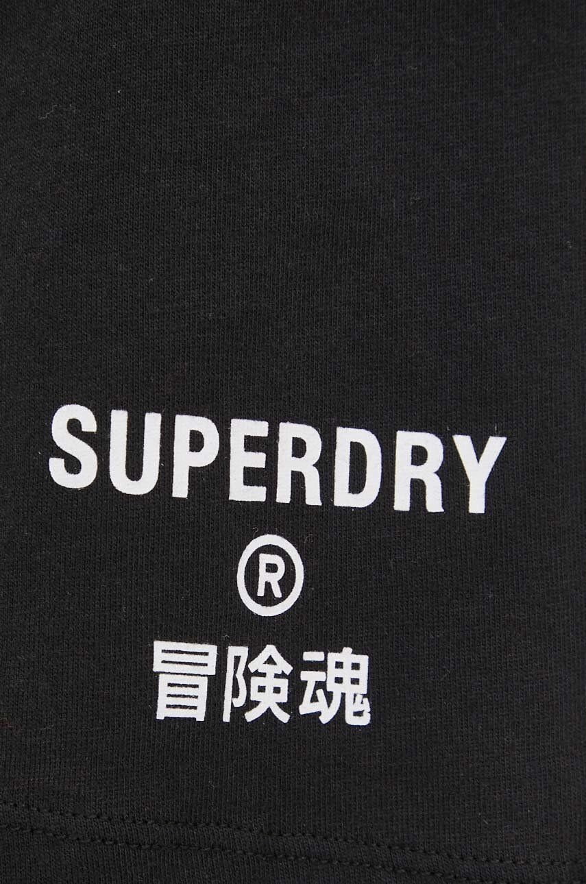 Superdry Bavlněné šortky dámské černá barva s potiskem high waist - Pepit.cz