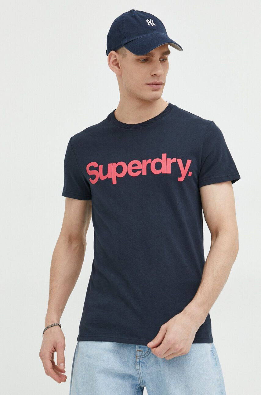 Superdry Bavlněné tričko tmavomodrá barva s potiskem - Pepit.cz