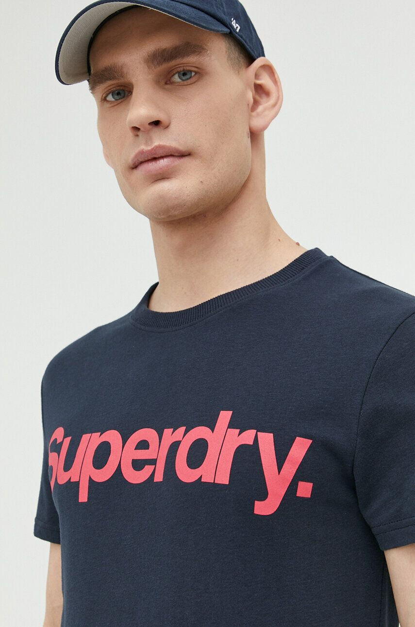 Superdry Bavlněné tričko tmavomodrá barva s potiskem - Pepit.cz