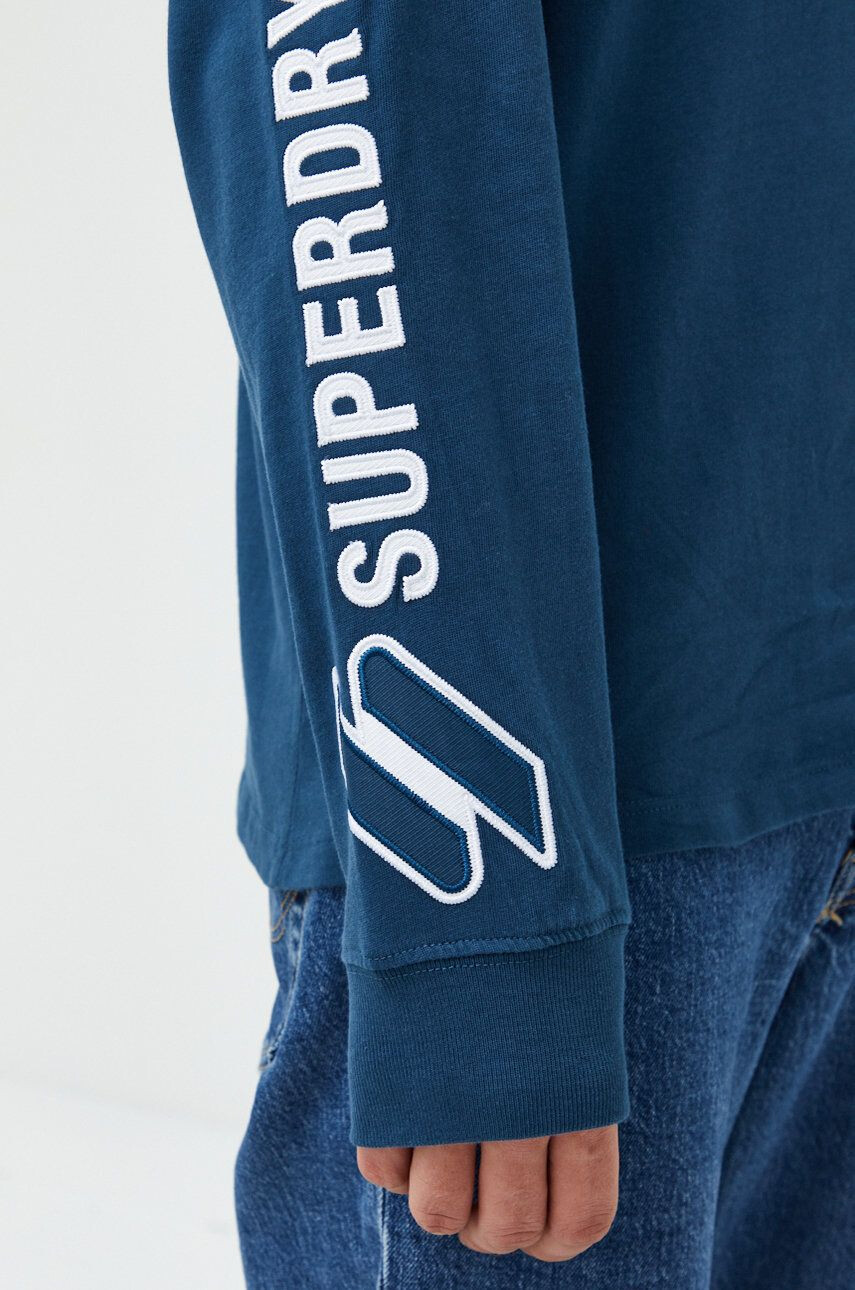 Superdry Bavlněné tričko s dlouhým rukávem zelená barva s aplikací - Pepit.cz