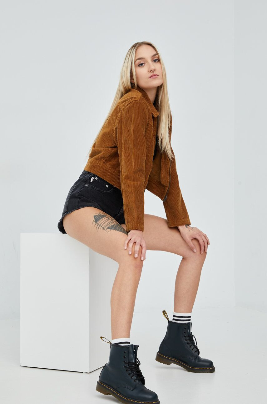 Superdry Džínové šortky dámské černá barva hladké high waist - Pepit.cz