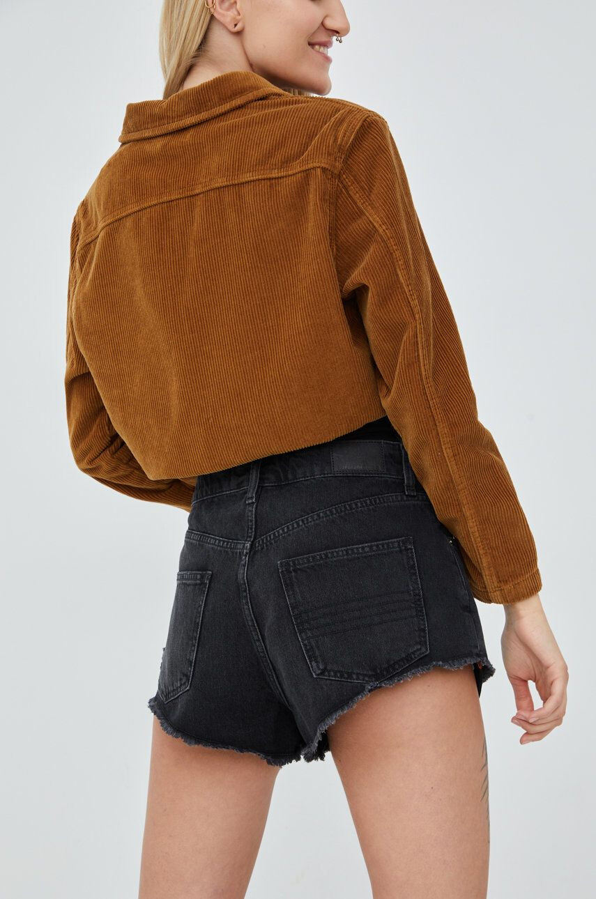 Superdry Džínové šortky dámské černá barva hladké high waist - Pepit.cz