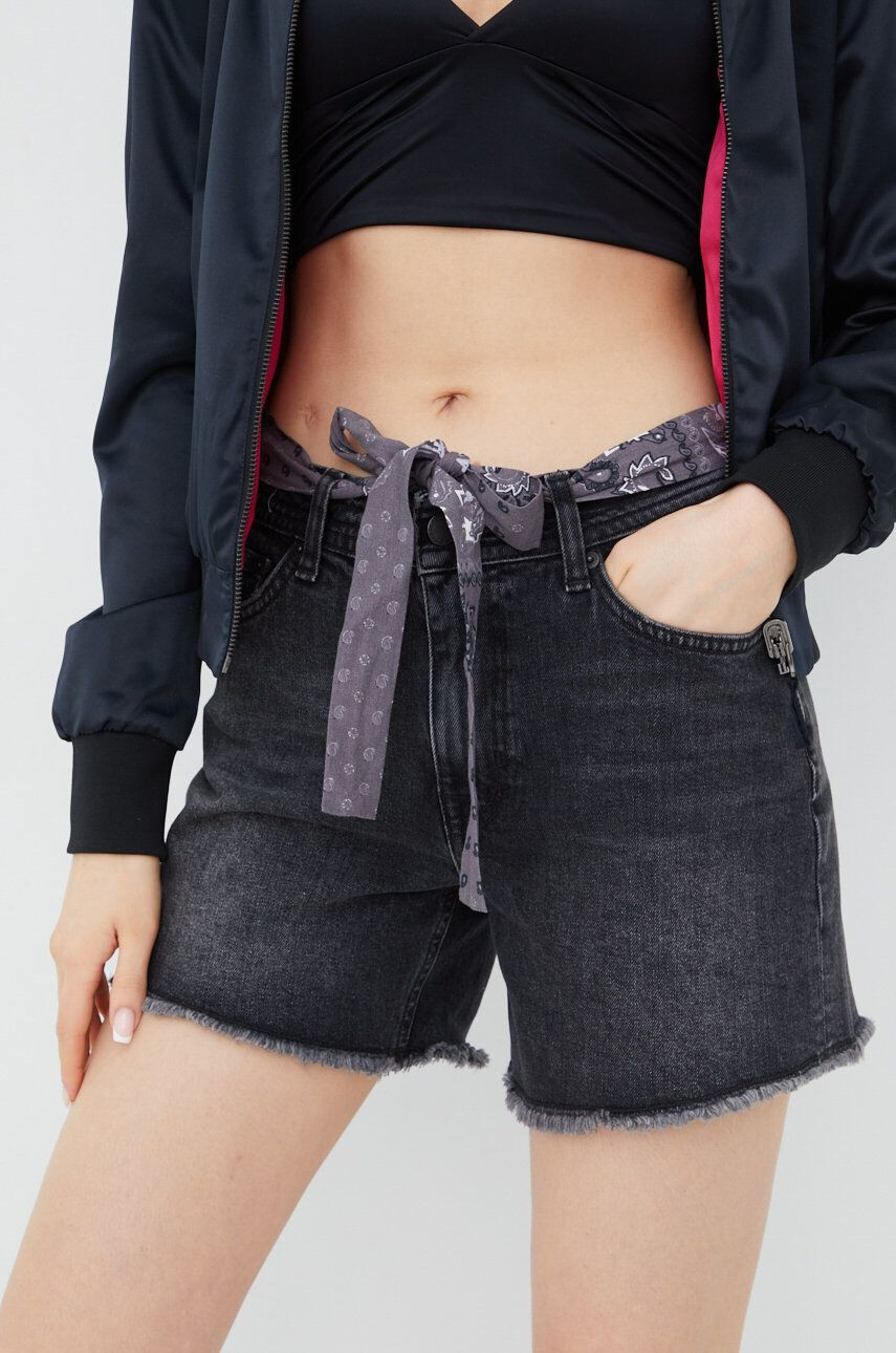 Superdry Džínové šortky dámské šedá barva hladké medium waist - Pepit.cz