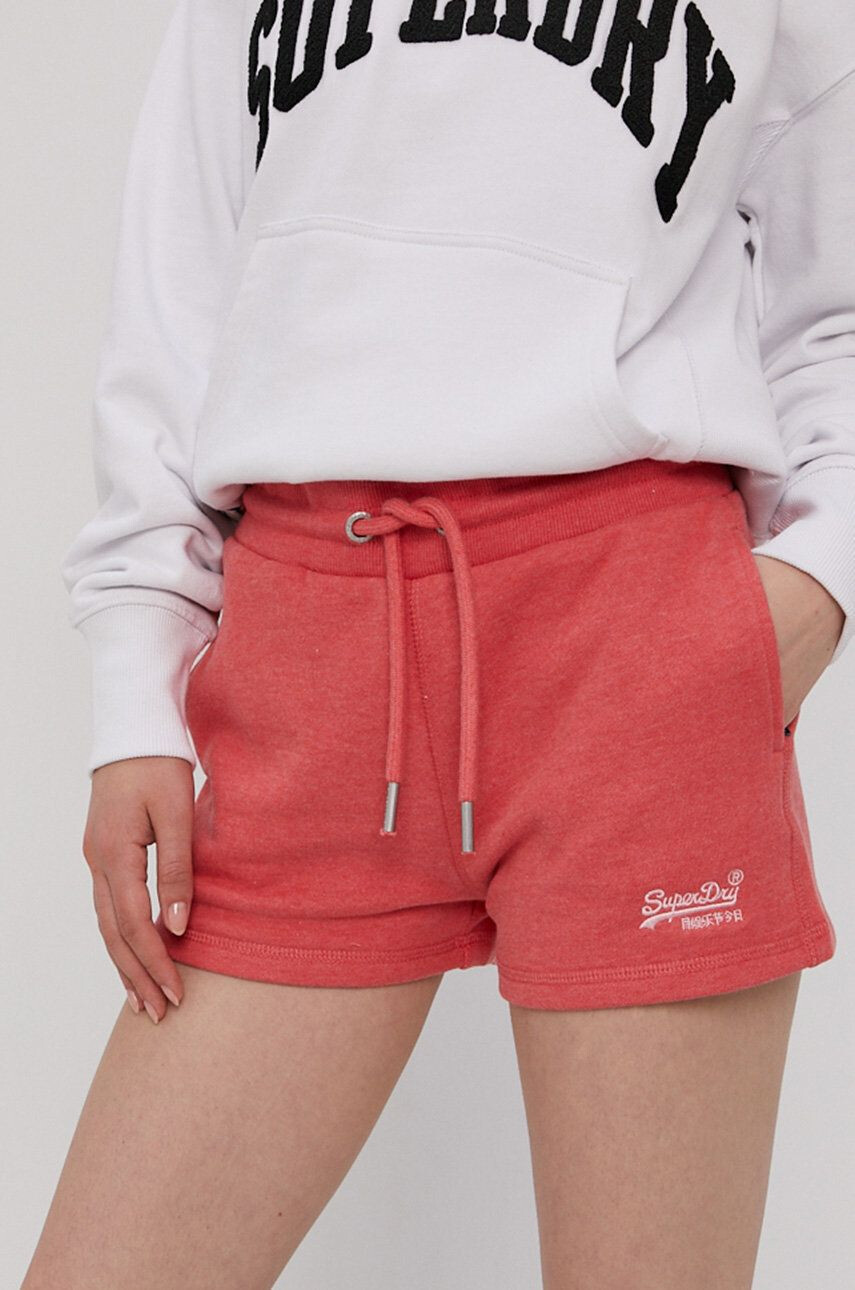 Superdry Kraťasy dámské růžová barva hladké high waist - Pepit.cz