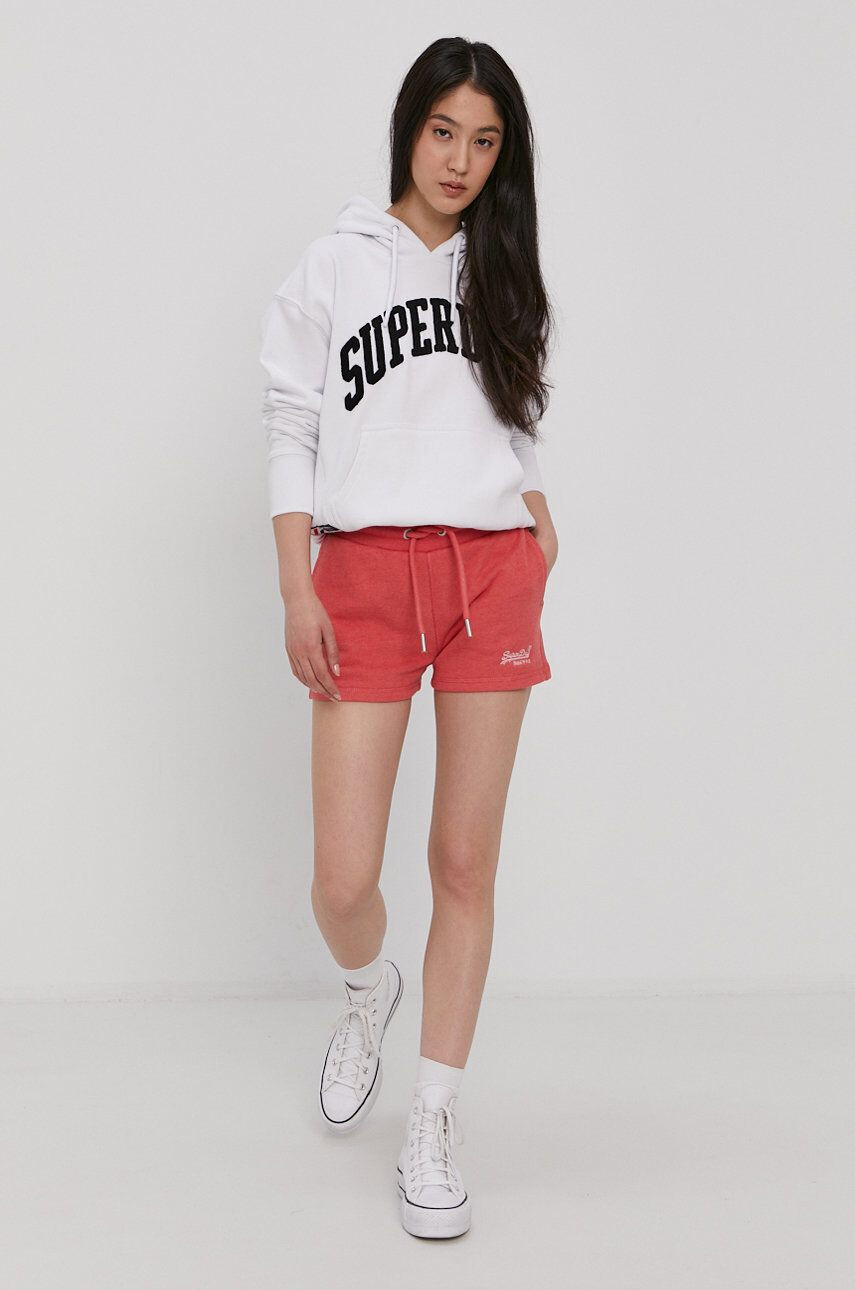 Superdry Kraťasy dámské růžová barva hladké high waist - Pepit.cz