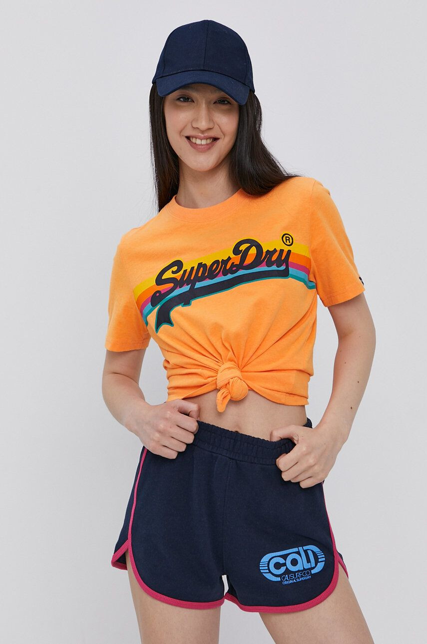 Superdry Kraťasy dámské tmavomodrá barva hladké medium waist - Pepit.cz