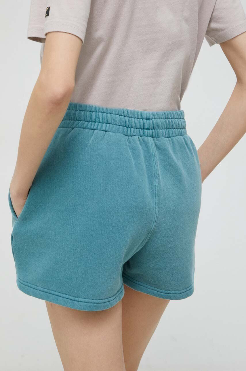 Superdry Kraťasy dámské tyrkysová barva hladké high waist - Pepit.cz