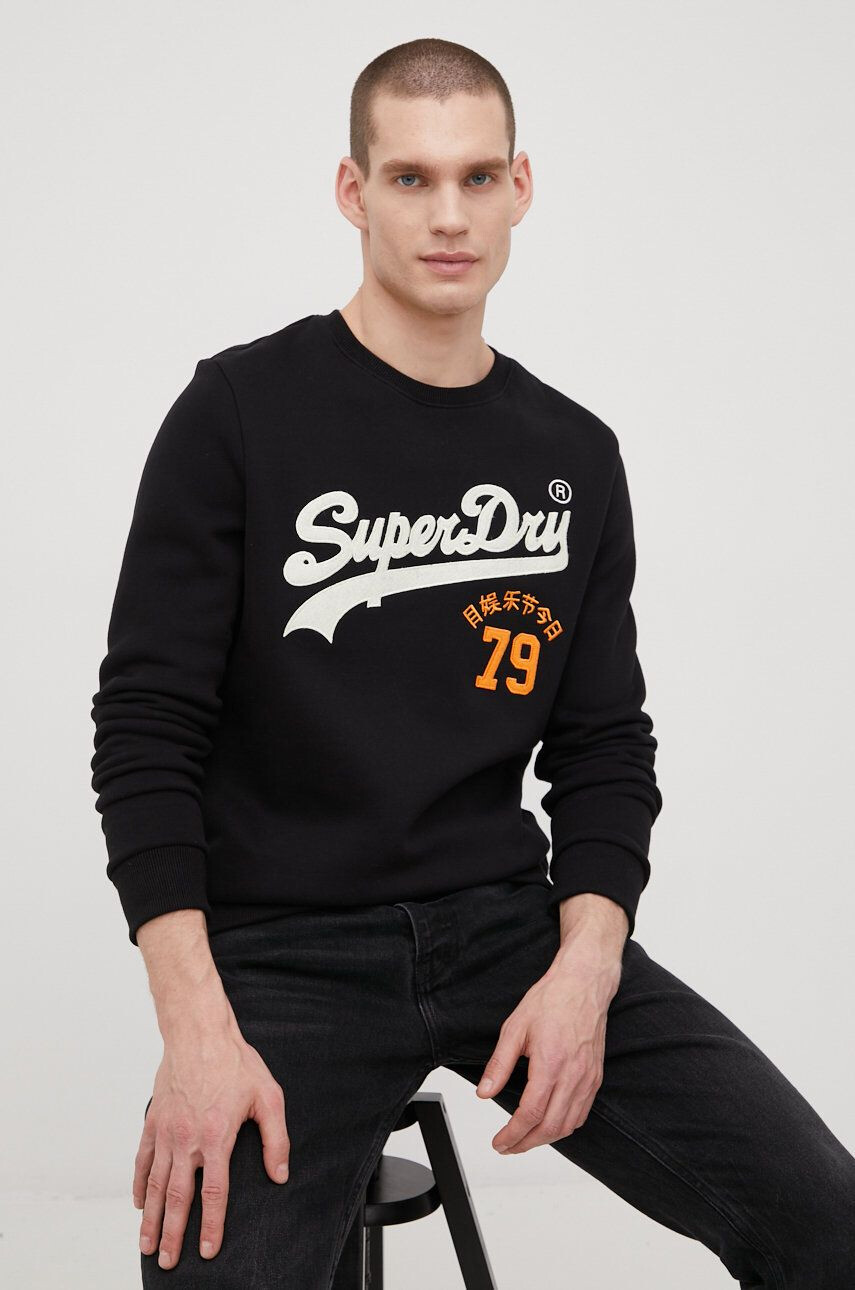 Superdry Mikina pánská černá barva s potiskem - Pepit.cz