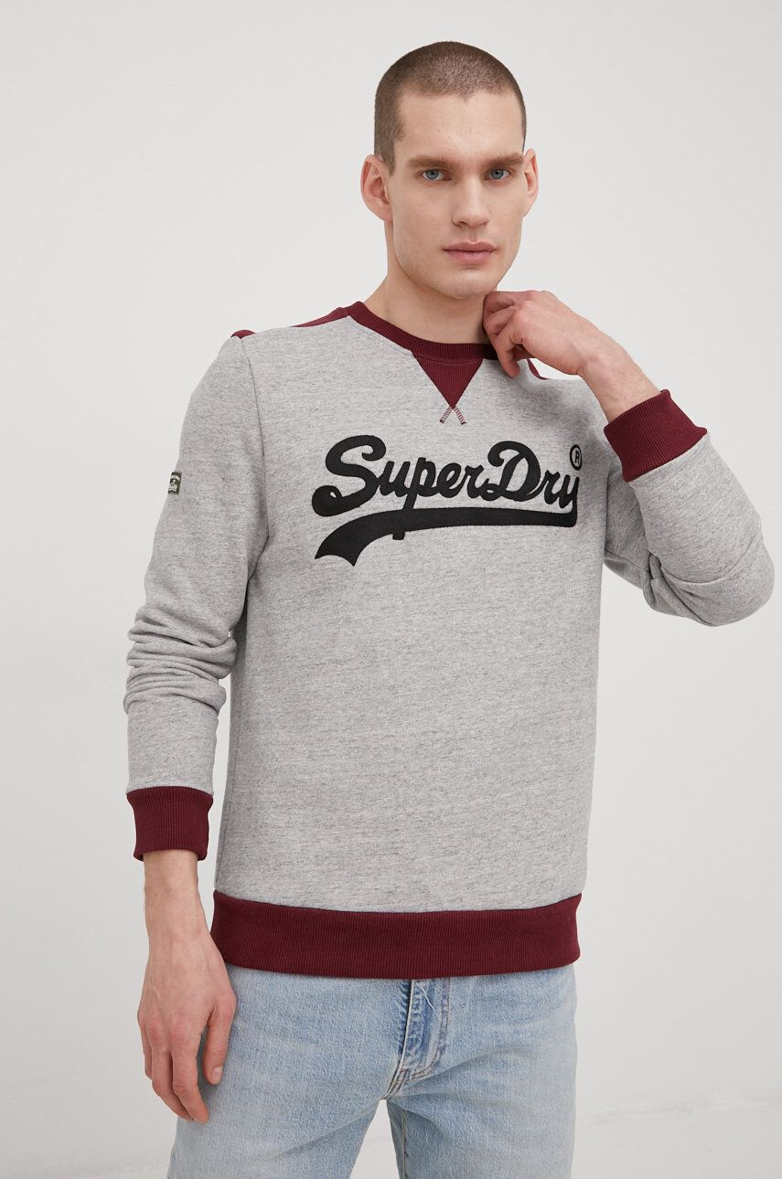 Superdry Mikina pánská šedá barva s aplikací - Pepit.cz