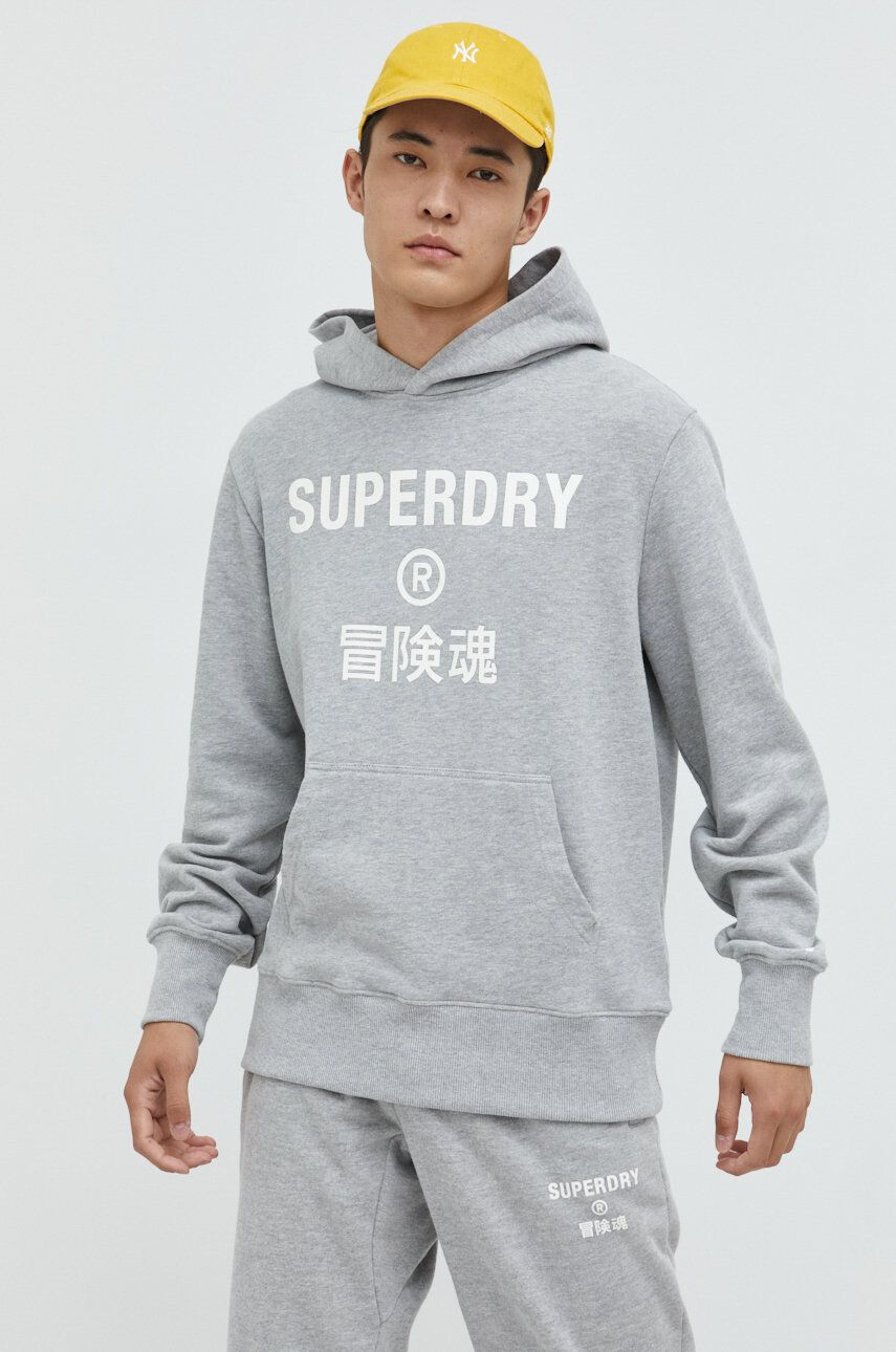 Superdry Mikina pánská šedá barva s potiskem - Pepit.cz