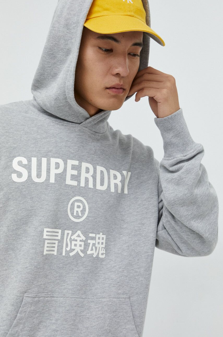 Superdry Mikina pánská šedá barva s potiskem - Pepit.cz