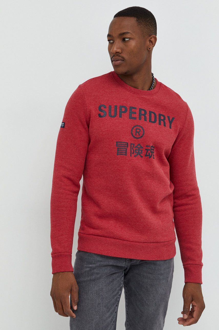 Superdry Mikina pánská červená barva s potiskem - Pepit.cz