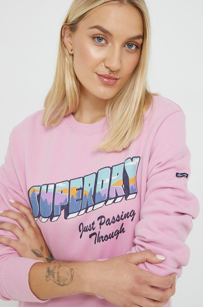 Superdry Mikina dámská fialová barva s potiskem - Pepit.cz