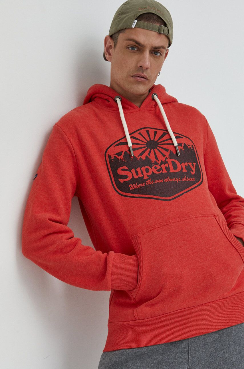 Superdry Mikina dámská růžová barva s kapucí melanžová - Pepit.cz