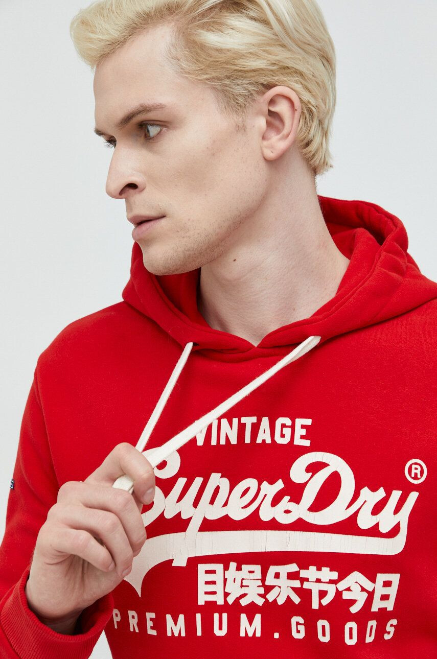 Superdry Mikina pánská červená barva s kapucí s potiskem - Pepit.cz