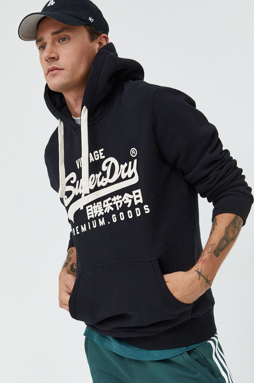 Superdry Mikina dámská tmavomodrá barva s kapucí hladká - Pepit.cz