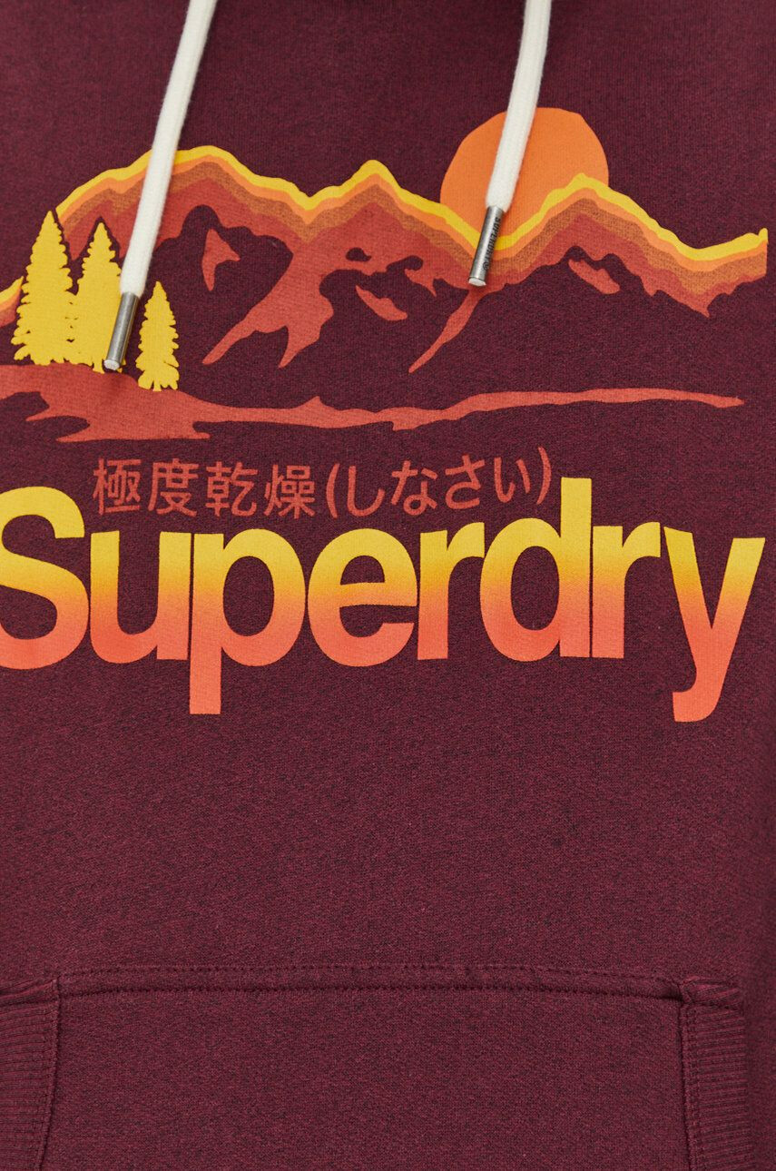 Superdry Mikina pánská vínová barva s kapucí s potiskem - Pepit.cz