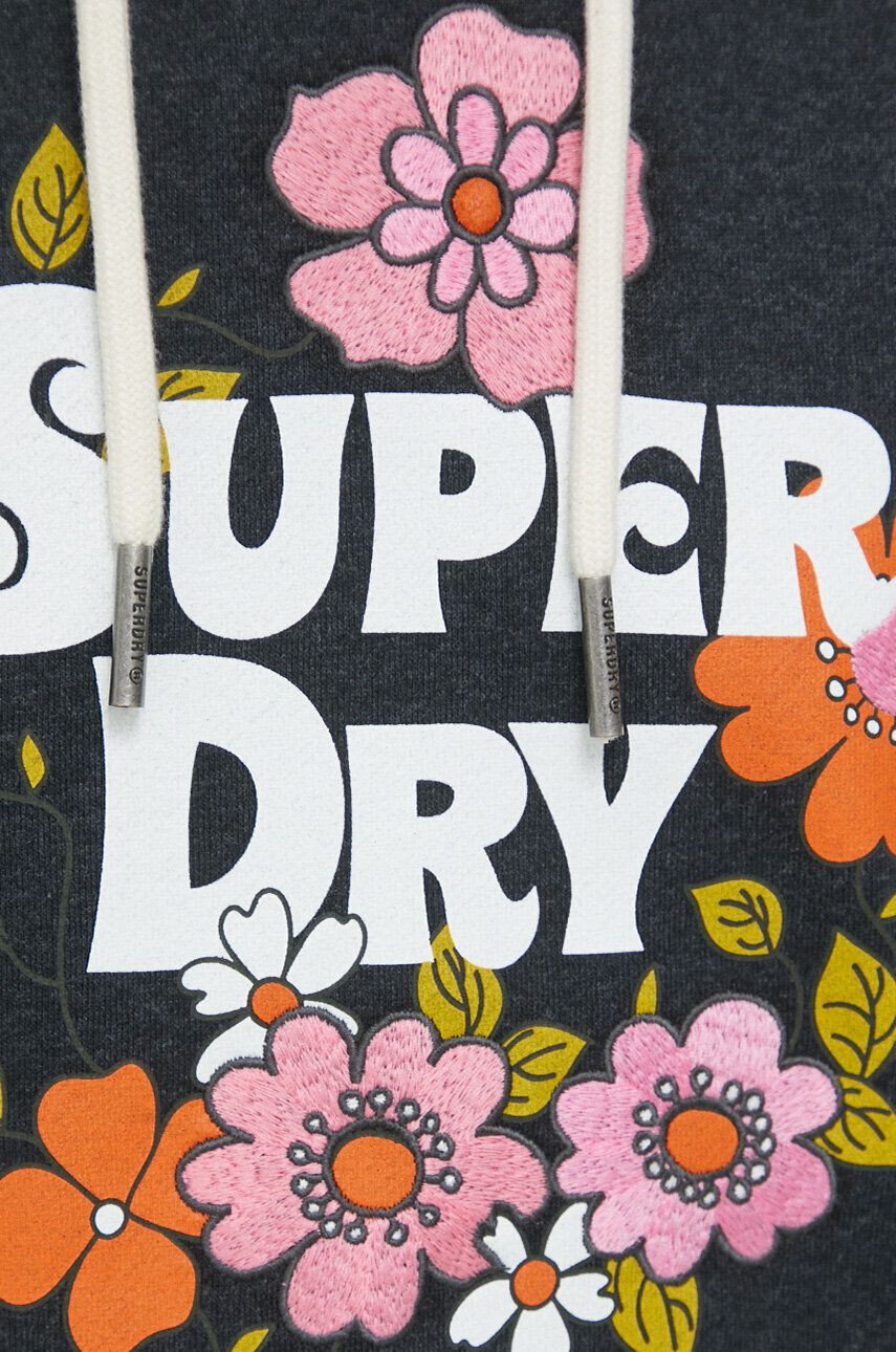 Superdry Mikina dámská šedá barva s kapucí s potiskem - Pepit.cz