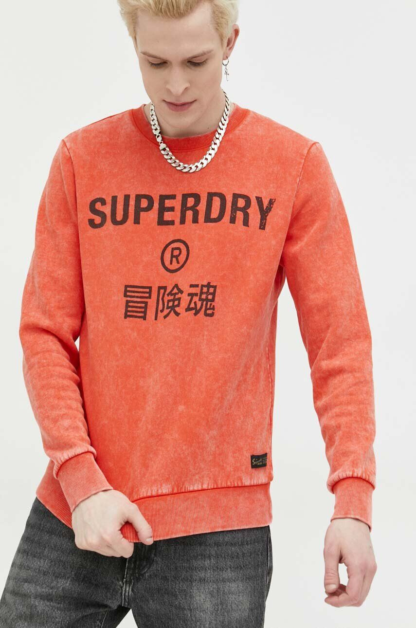 Superdry Mikina pánská oranžová barva s potiskem - Pepit.cz