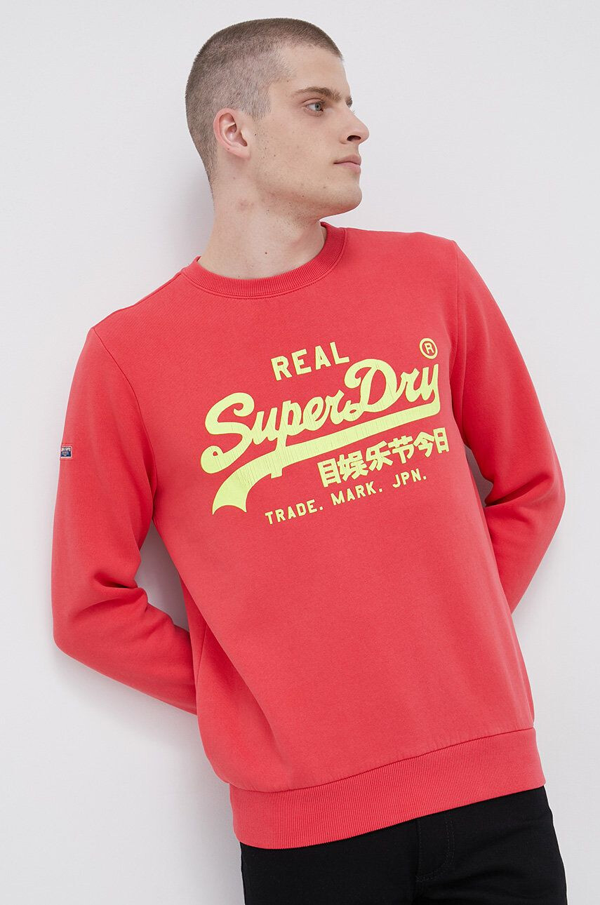 Superdry Mikina pánská růžová barva s potiskem - Pepit.cz