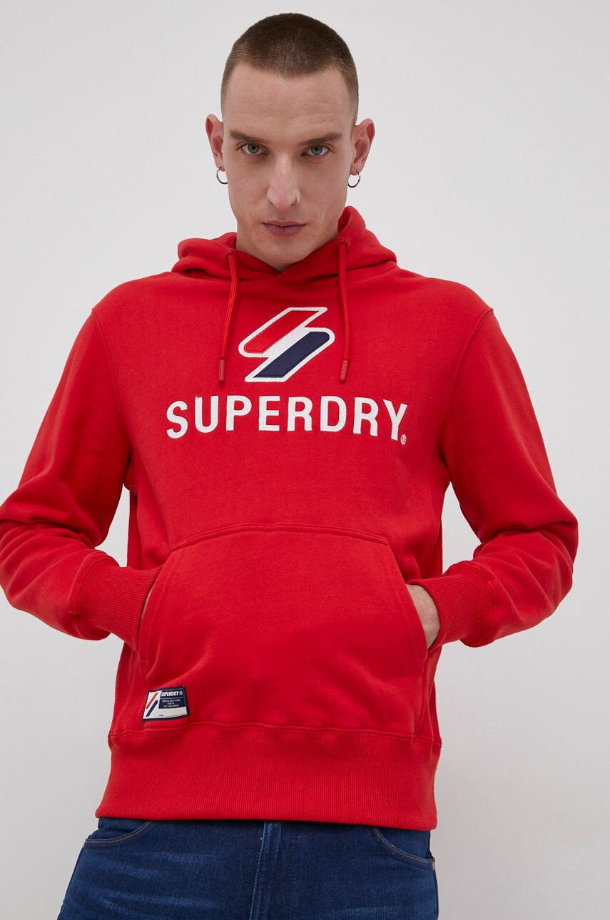 Superdry Mikina pánská červená barva s aplikací - Pepit.cz