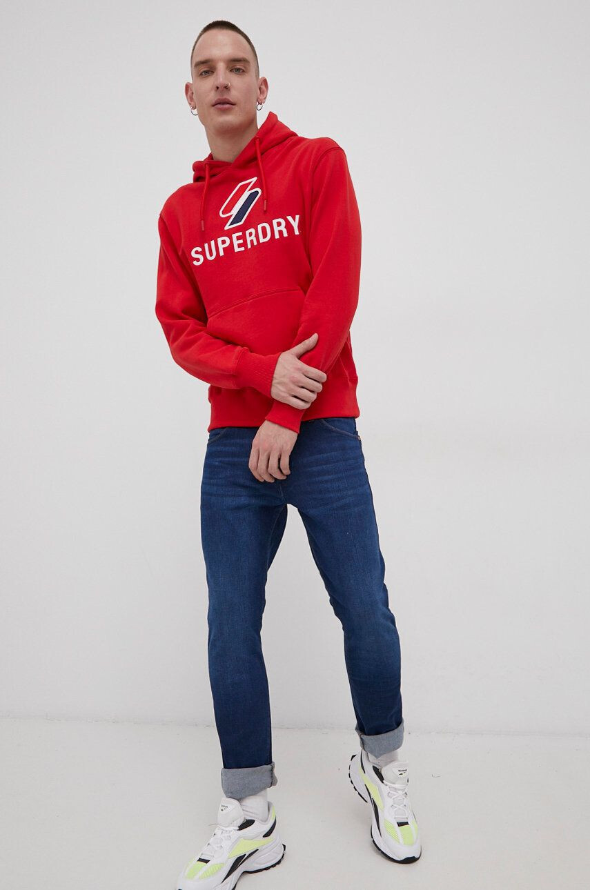 Superdry Mikina pánská červená barva s aplikací - Pepit.cz