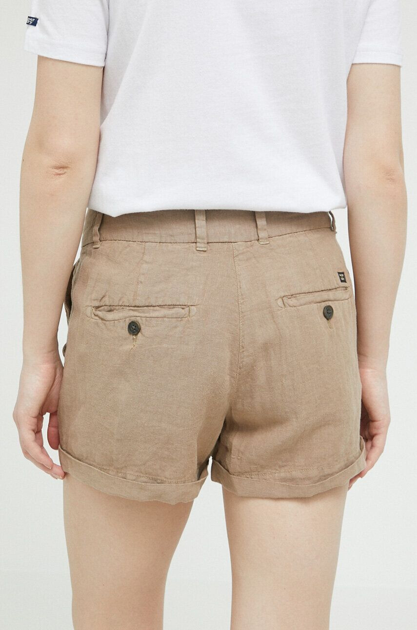 Superdry Plátěné kraťasy hnědá barva hladké high waist - Pepit.cz