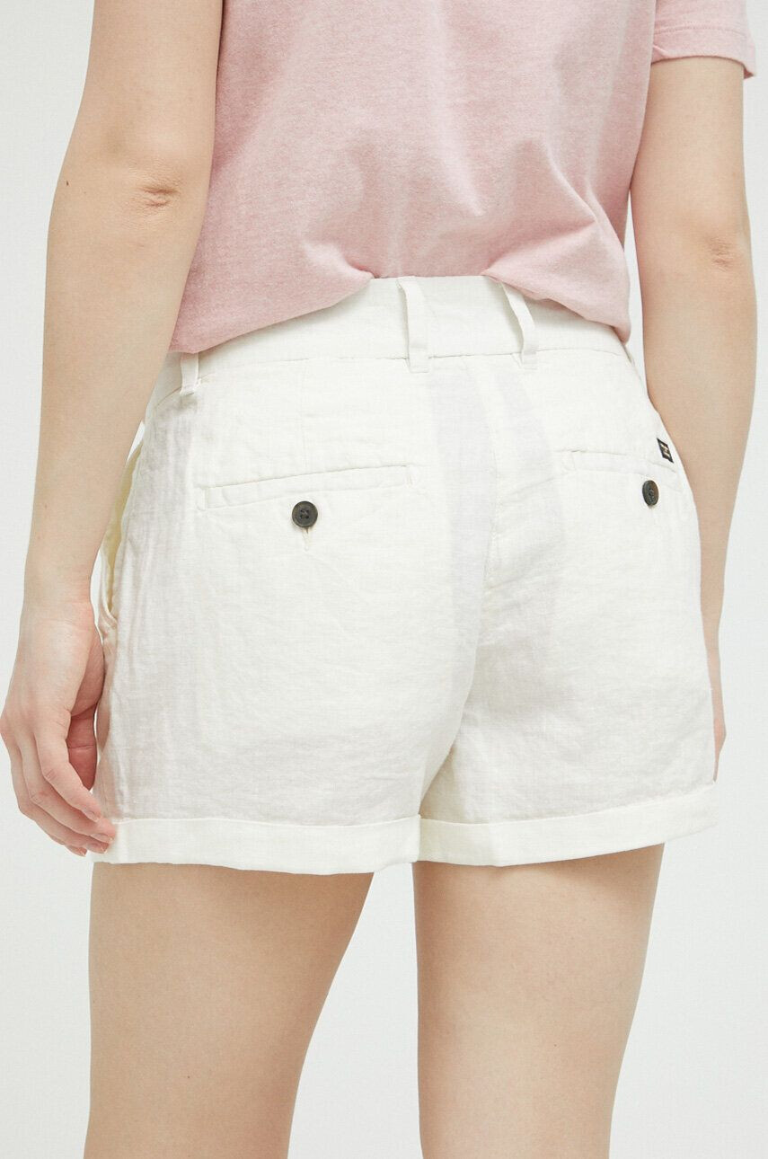 Superdry Plátěné kraťasy béžová barva hladké high waist - Pepit.cz