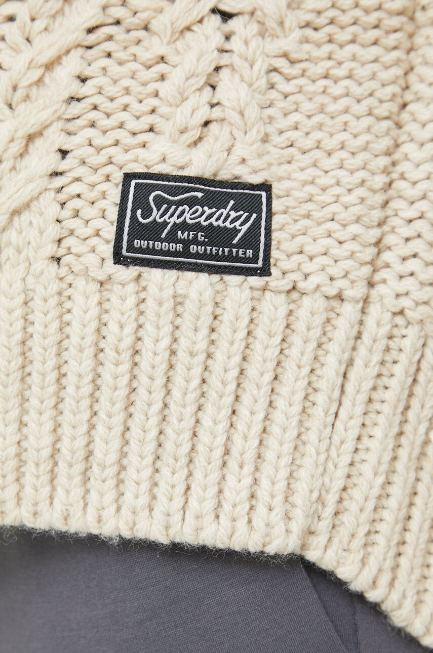 Superdry Svetr z vlněné směsi dámský béžová barva s golfem - Pepit.cz