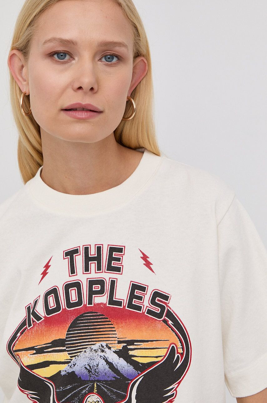 The Kooples Bavlněné tričko béžová barva - Pepit.cz