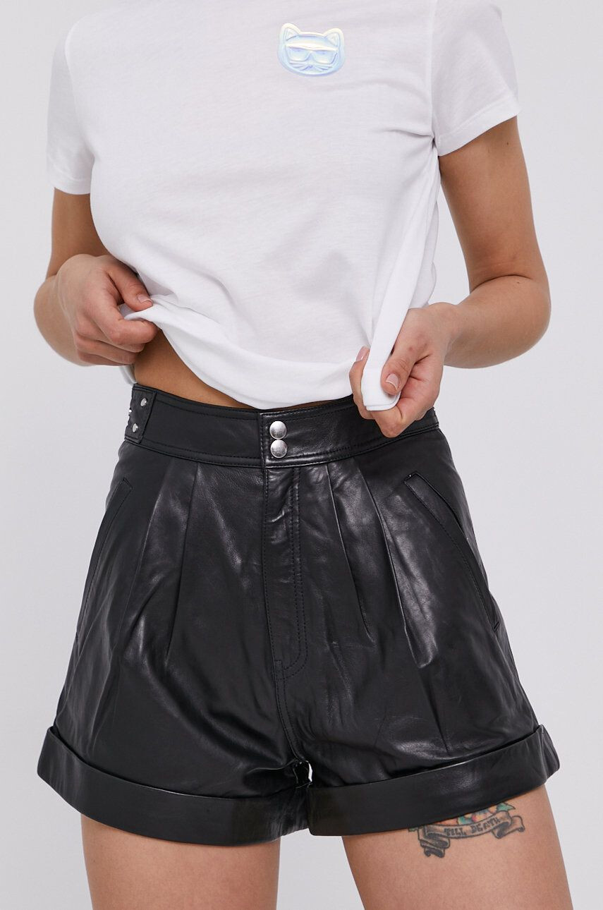 The Kooples Kožené šortky dámské černá barva hladké high waist - Pepit.cz