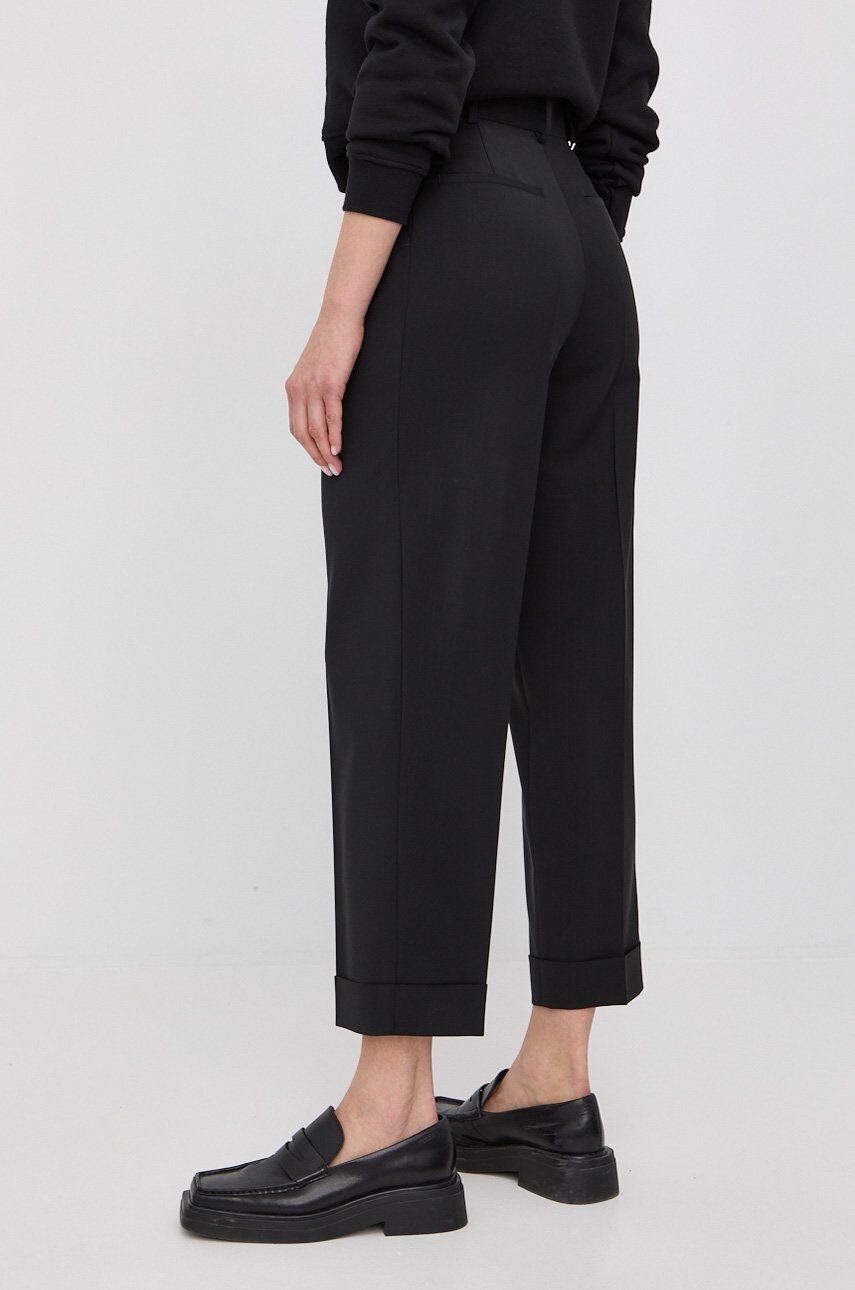 The Kooples Vlněné kalhoty dámské černá barva jednoduché high waist - Pepit.cz