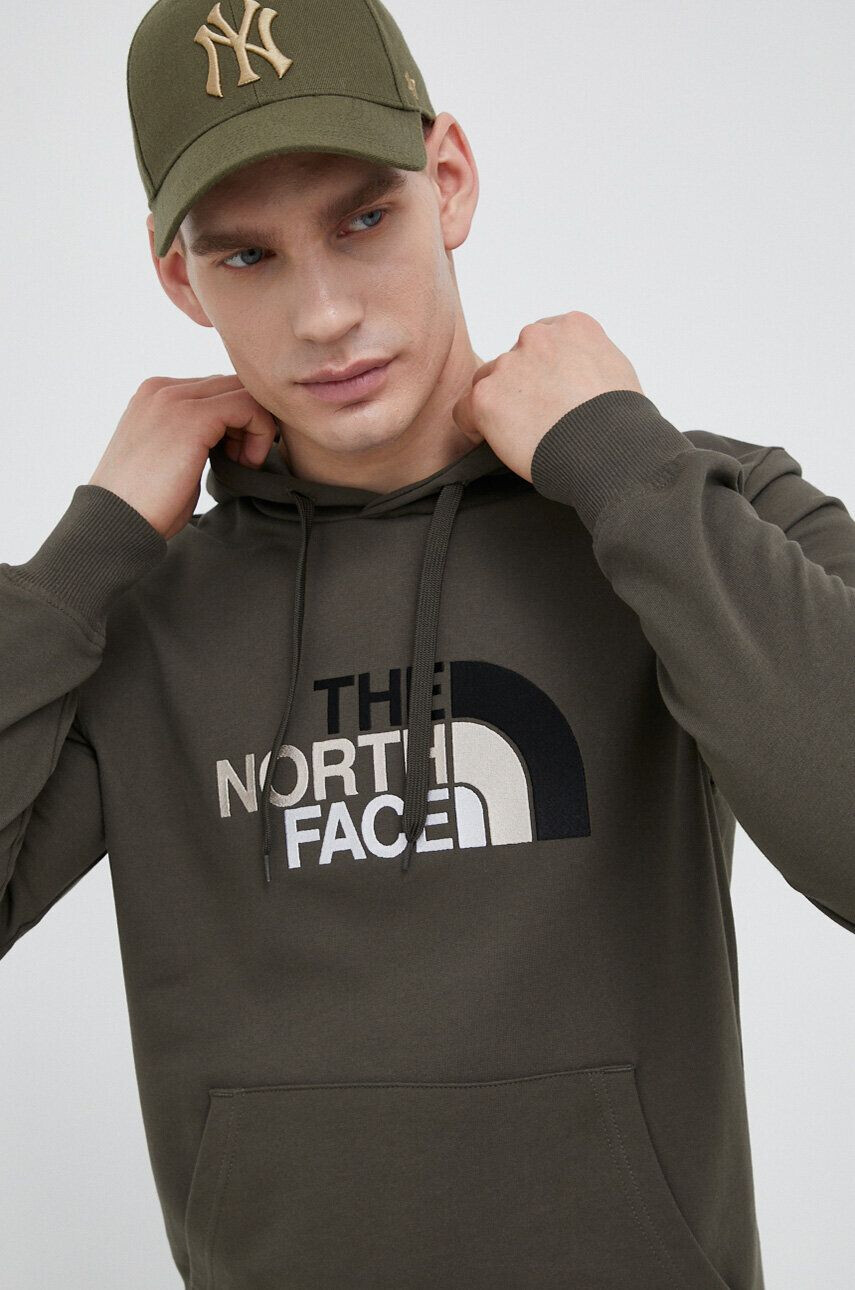 The North Face Bavlněná mikina pánská zelená barva s kapucí s aplikací - Pepit.cz