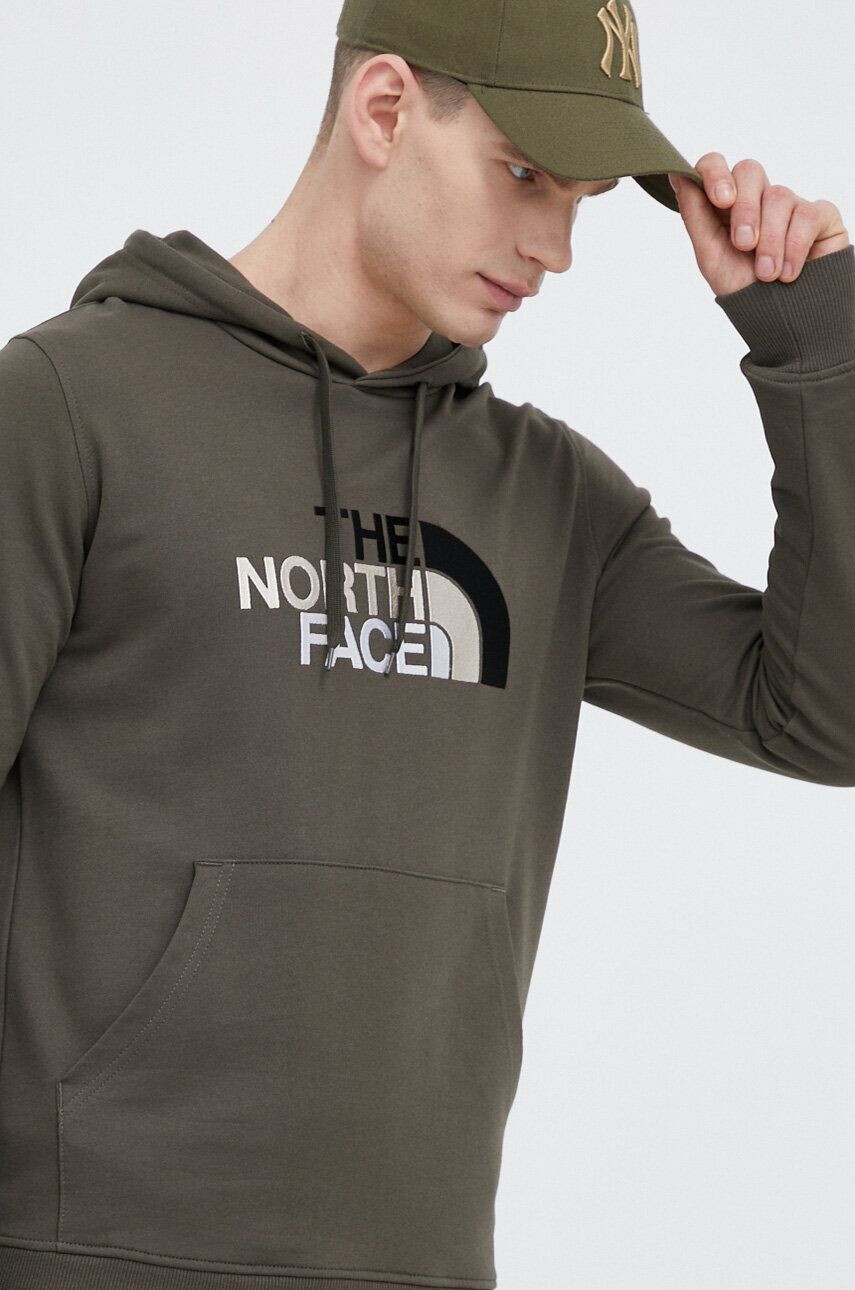 The North Face Bavlněná mikina pánská zelená barva s kapucí s aplikací - Pepit.cz