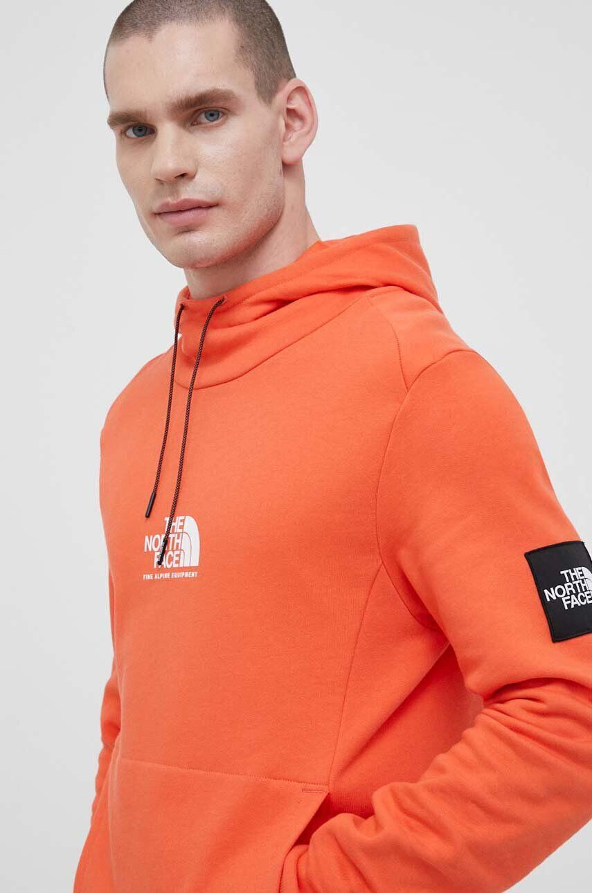 The North Face Bavlněná mikina pánská oranžová barva s kapucí s aplikací - Pepit.cz