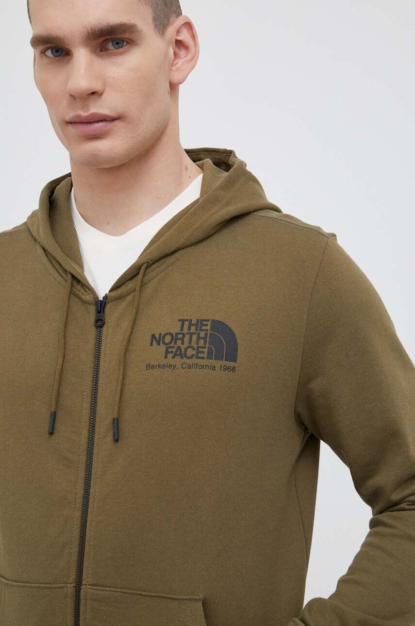 The North Face Bavlněná mikina pánská zelená barva s kapucí s potiskem - Pepit.cz