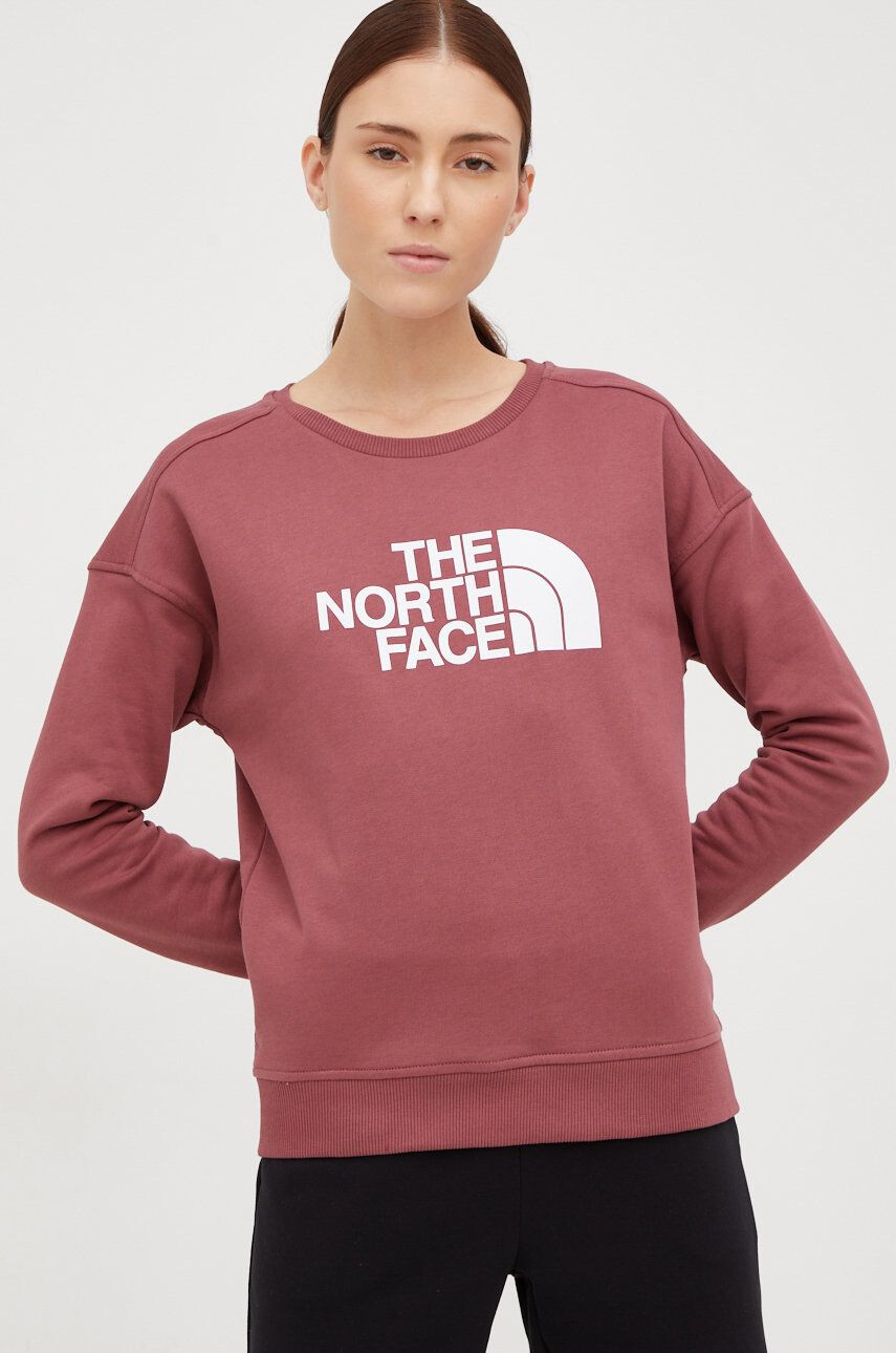 The North Face Bavlněná mikina dámská vínová barva s potiskem - Pepit.cz