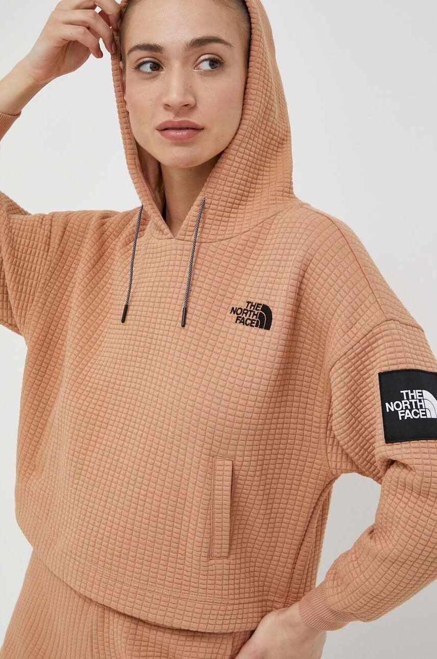 The North Face Mikina dámská hnědá barva s kapucí s aplikací - Pepit.cz