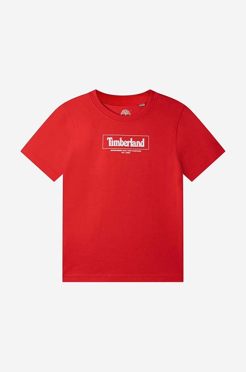 Timberland Dětské bavlněné tričko Short Sleeves Tee-shirt červená barva s potiskem - Pepit.cz