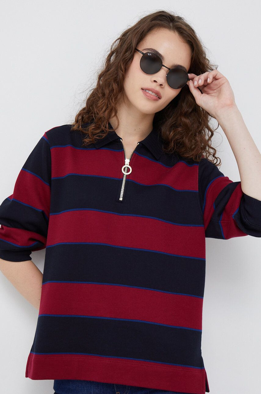 Tommy Hilfiger Bavlněná mikina dámská vínová barva vzorovaná - Pepit.cz