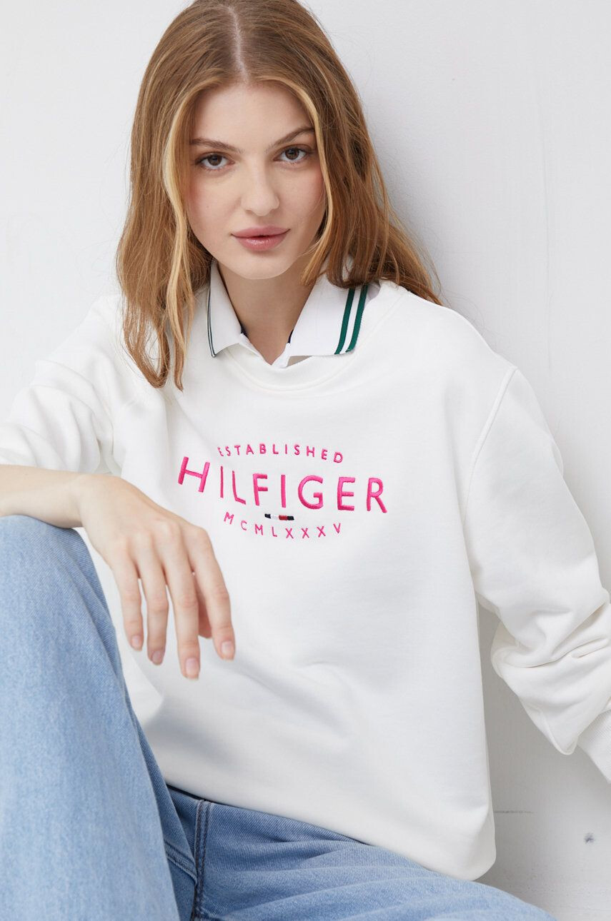 Tommy Hilfiger Bavlněná mikina dámská bílá barva s aplikací - Pepit.cz